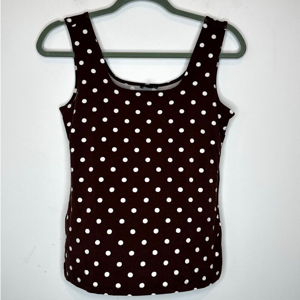 Ann Taylor Square Neck Polka Dot Layering Tank Top Rich Walnut Brown Size S NWT